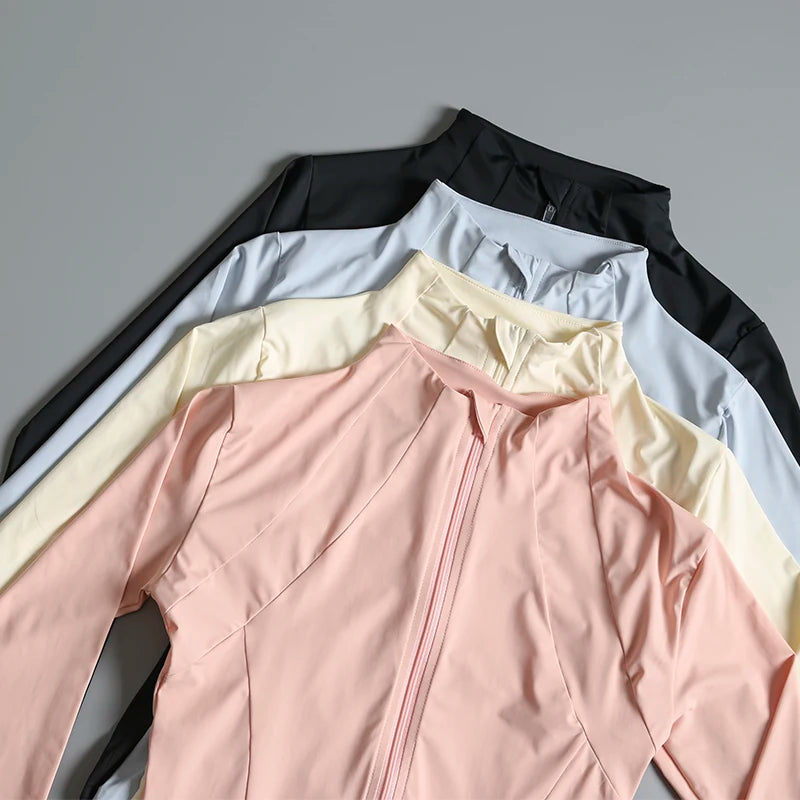 Chaqueta de cuello redondo de alta elasticidad