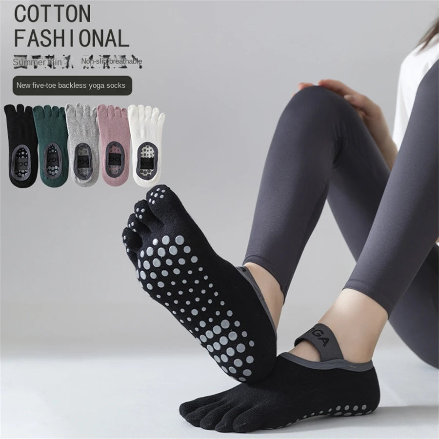 1 par de calcetines de cinco dedos para mujer, calcetines de yoga antideslizantes profesionales