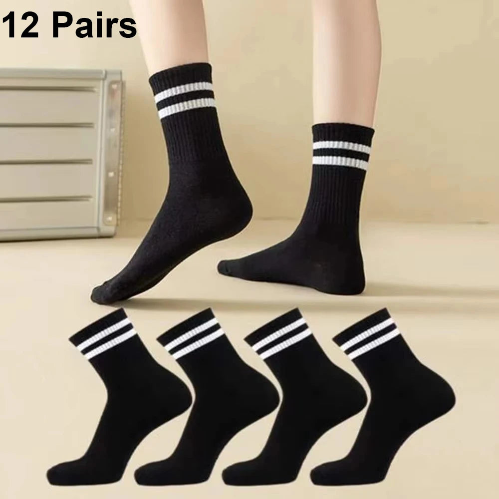 4 Pares de calcetines versátiles para mujer con patrón de barras paralelas