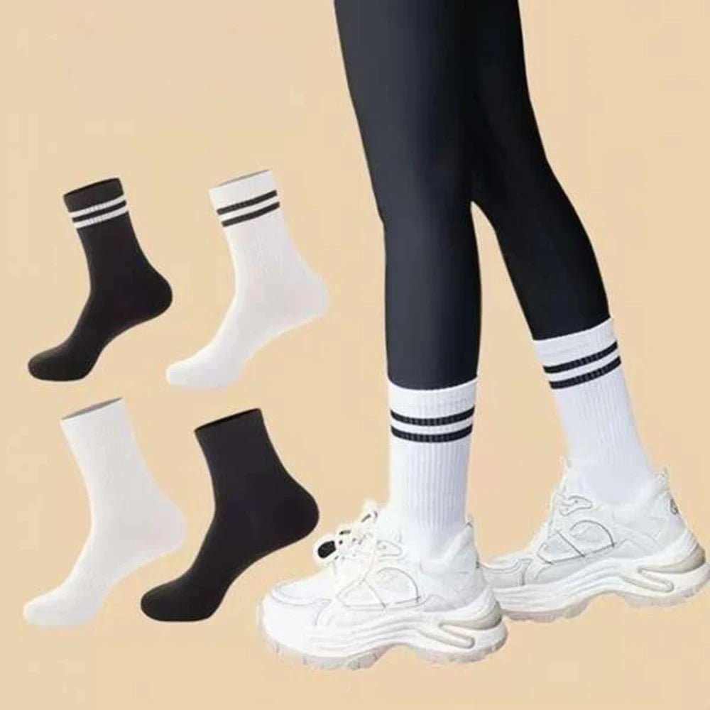 4 Pares de calcetines versátiles para mujer con patrón de barras paralelas