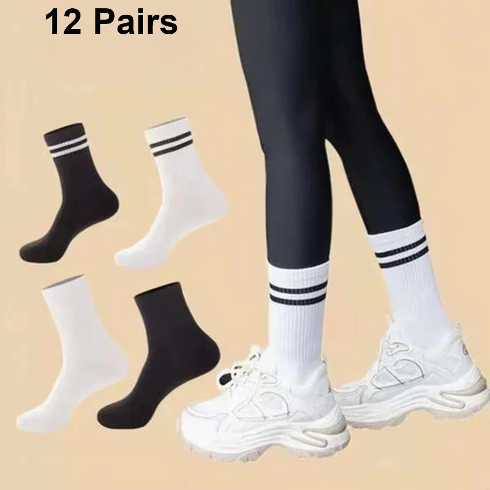 4 Pares de calcetines versátiles para mujer con patrón de barras paralelas