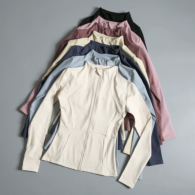 Chaqueta de cuello redondo de alta elasticidad