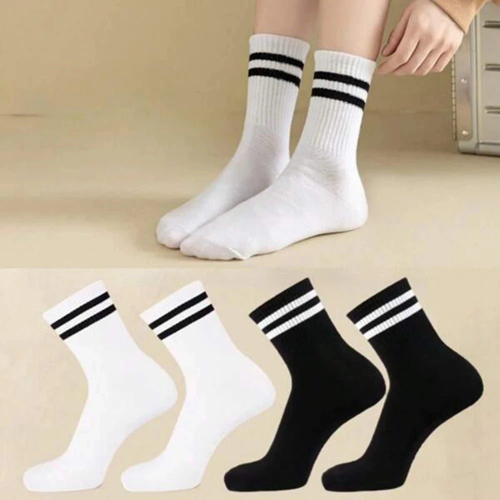 4 Pares de calcetines versátiles para mujer con patrón de barras paralelas