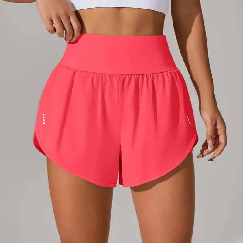 Short deportivo de verano para mujer de malla 2 en 1 transpirable de cintura alta ideales para correr o hacer yoga.