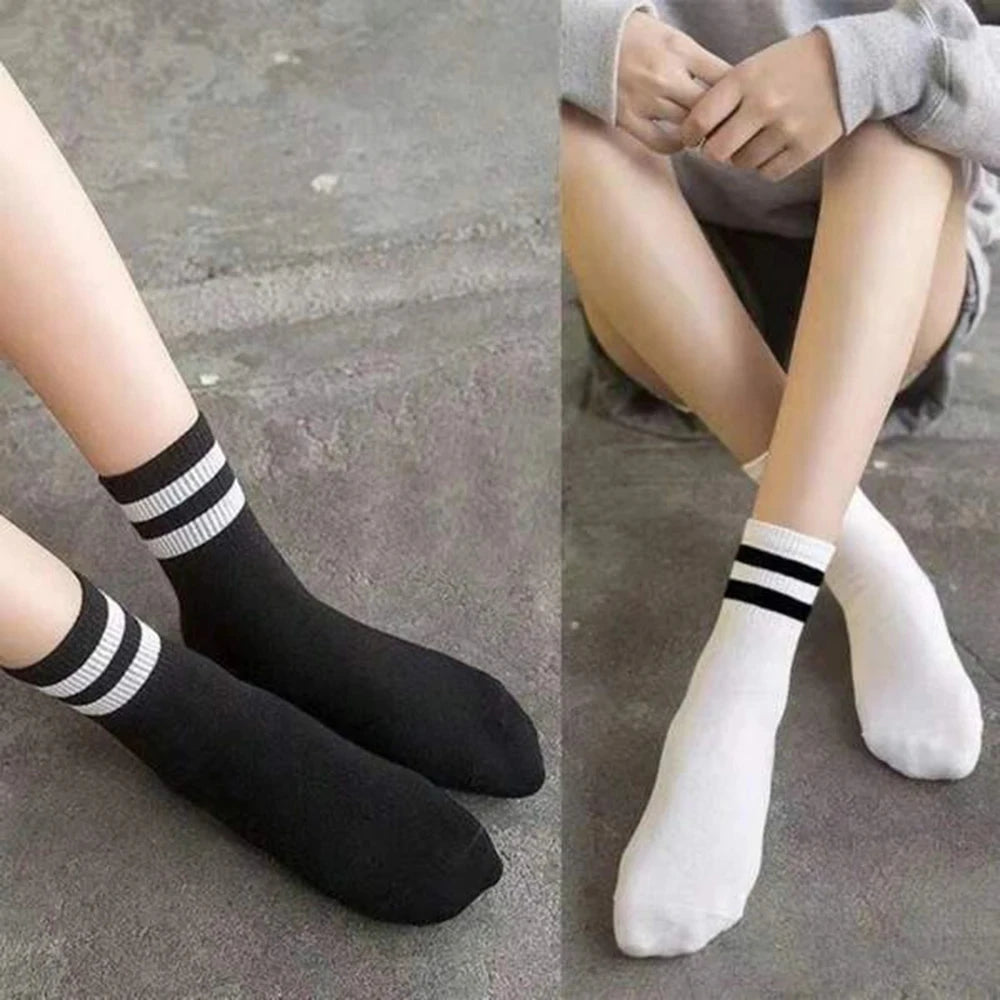 4 Pares de calcetines versátiles para mujer con patrón de barras paralelas