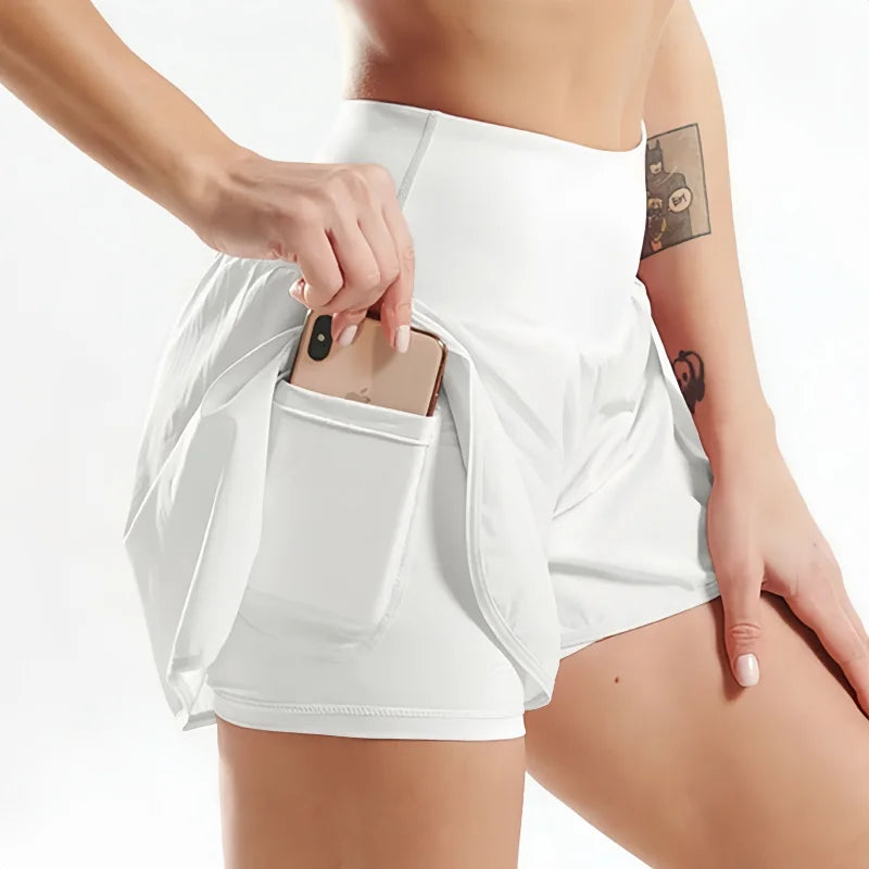 Short deportivo de verano para mujer de malla 2 en 1 transpirable de cintura alta ideales para correr o hacer yoga.