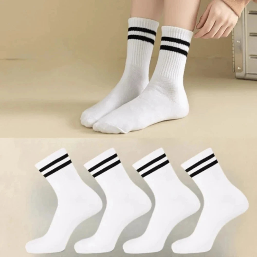 4 Pares de calcetines versátiles para mujer con patrón de barras paralelas