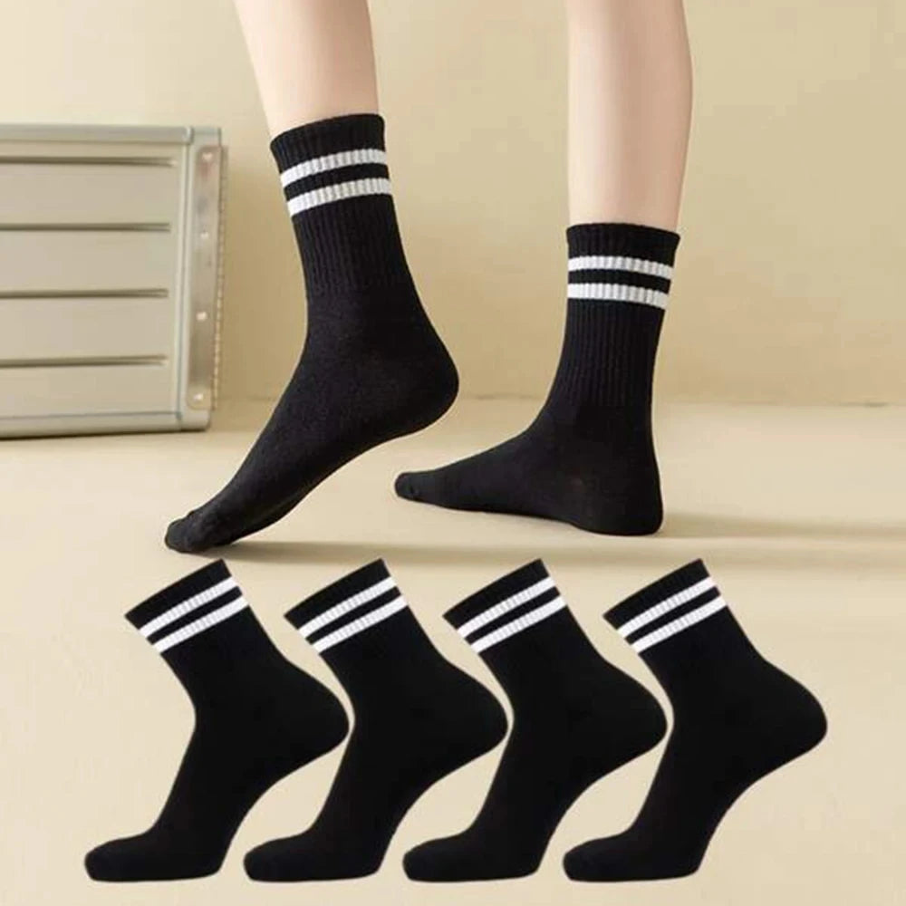 4 Pares de calcetines versátiles para mujer con patrón de barras paralelas