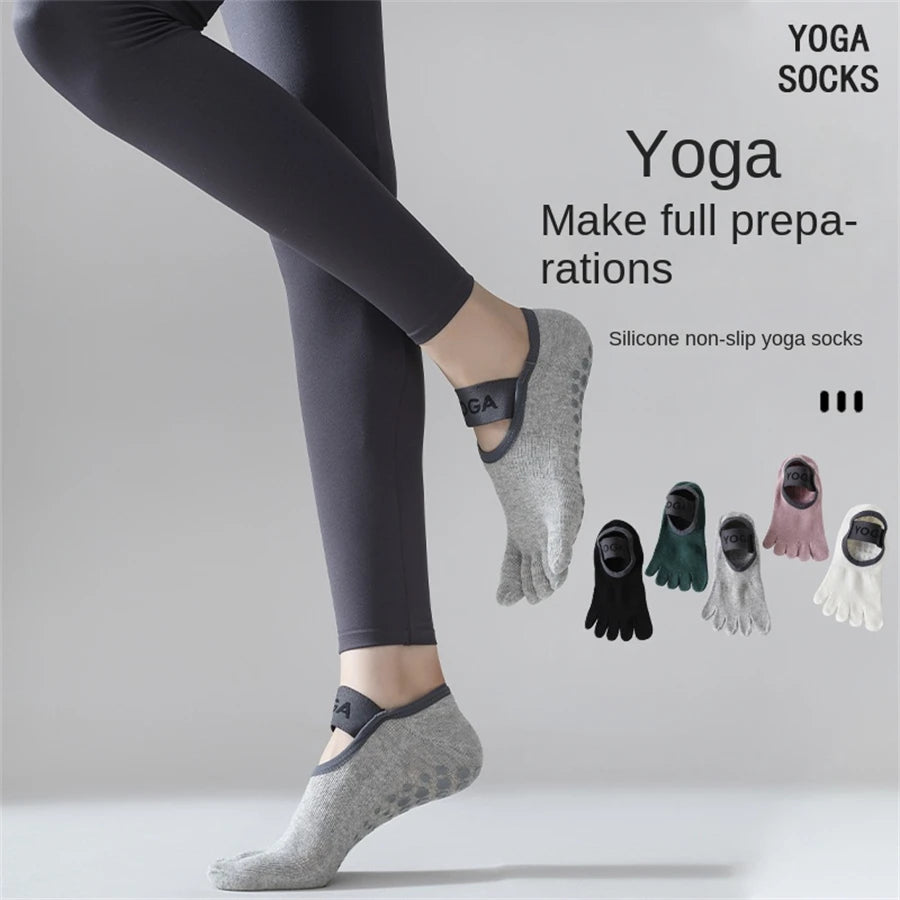 1 par de calcetines de cinco dedos para mujer, calcetines de yoga antideslizantes profesionales