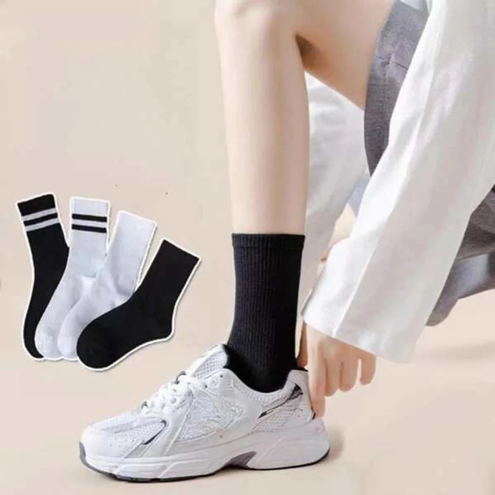 4 Pares de calcetines versátiles para mujer con patrón de barras paralelas