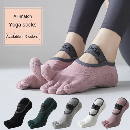 1 par de calcetines de cinco dedos para mujer, calcetines de yoga antideslizantes profesionales