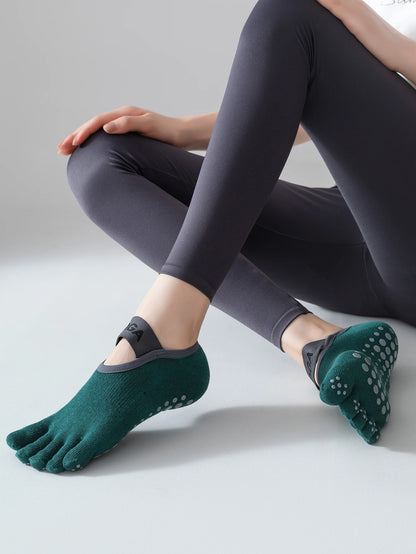 1 par de calcetines de cinco dedos para mujer, calcetines de yoga antideslizantes profesionales