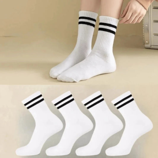 4 Pares  de calcetines versátiles para mujer con patrón de barras paralelas