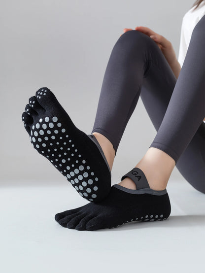 1 par de calcetines de cinco dedos para mujer, calcetines de yoga antideslizantes profesionales