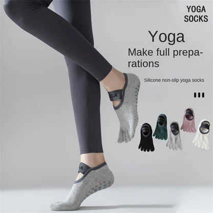 1 par de calcetines de cinco dedos para mujer, calcetines de yoga antideslizantes profesionales