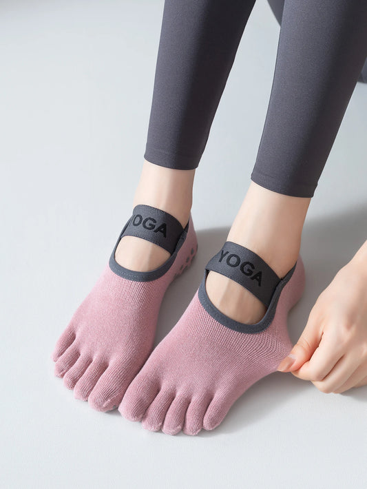 1 par de calcetines de cinco dedos para mujer, calcetines de yoga antideslizantes profesionales