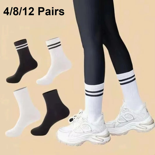 4 Pares  de calcetines versátiles para mujer con patrón de barras paralelas